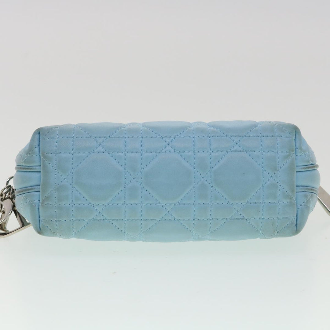 CHRISTIAN Top quality Dior Lady Top quality Dior Canage Pouch Lamb Skin Blue Auth am3267