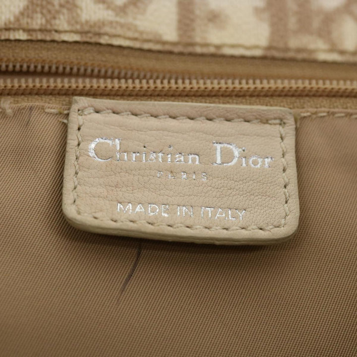 CHRISTIAN Top quality Dior Trotter Canvas Chain Tote Bag PVC Leather Beige Auth am3502