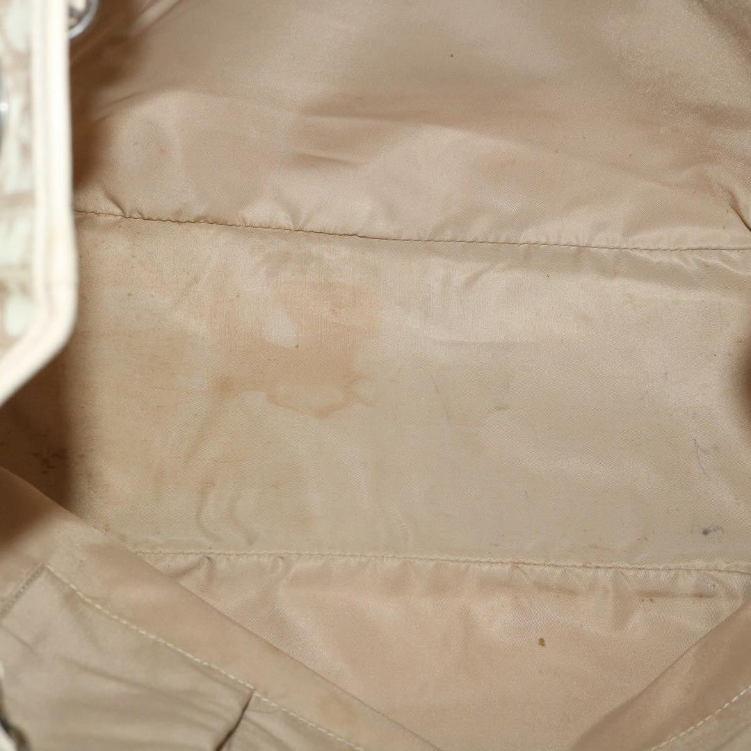 CHRISTIAN Top quality Dior Trotter Canvas Chain Tote Bag PVC Leather Beige Auth am3502