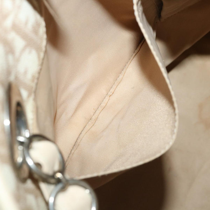 CHRISTIAN Top quality Dior Trotter Canvas Chain Tote Bag PVC Leather Beige Auth am3502