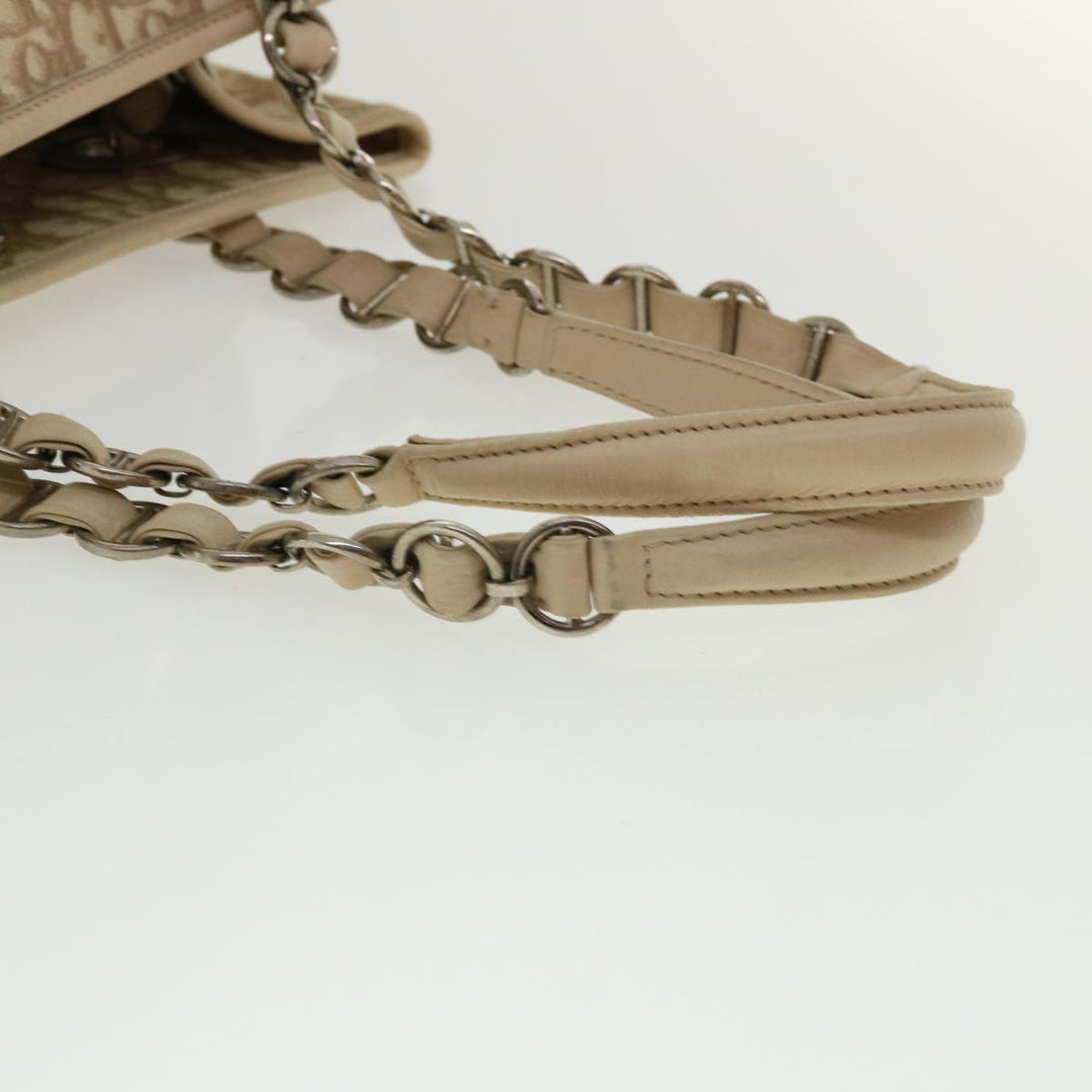 CHRISTIAN Top quality Dior Trotter Canvas Chain Tote Bag PVC Leather Beige Auth am3502