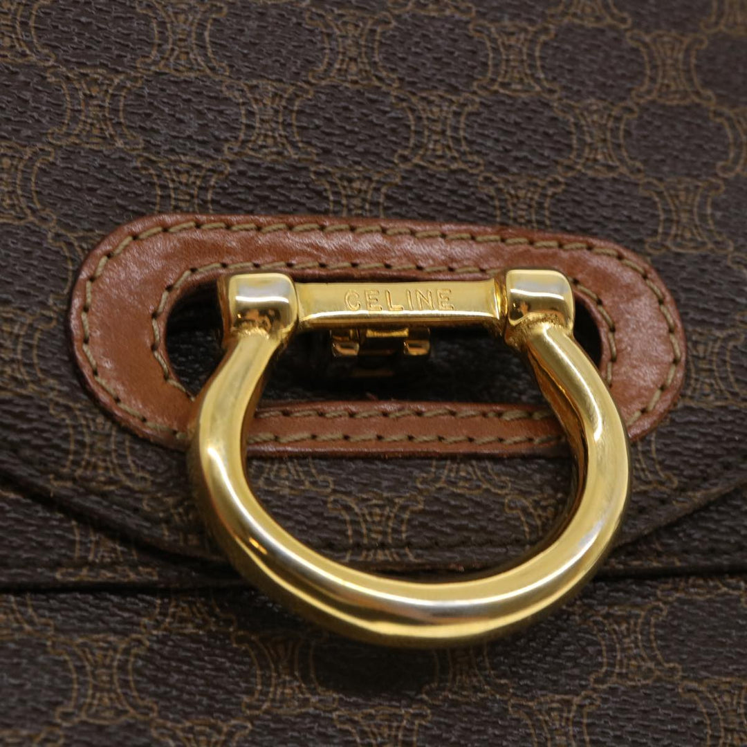 Celine Macadam Canvas Hand Bag PVC Leather Brown Auth am3590