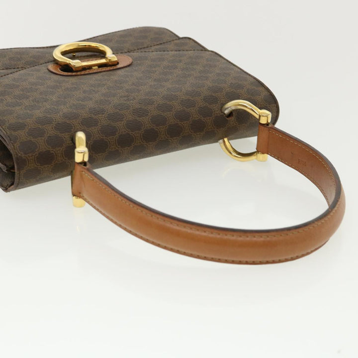 Celine Macadam Canvas Hand Bag PVC Leather Brown Auth am3590