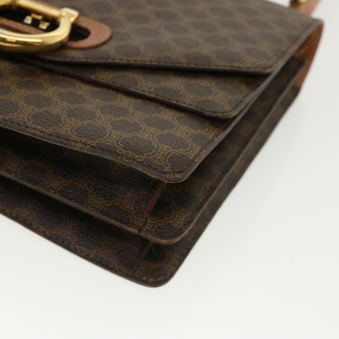 Celine Macadam Canvas Hand Bag PVC Leather Brown Auth am3590