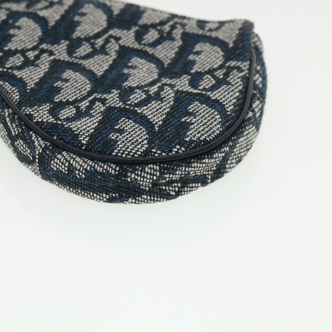 CHRISTIAN Top quality Dior Trotter Canvas Saddle Coin Purse Navy Auth am3626