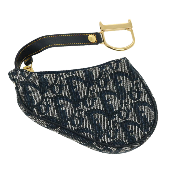 CHRISTIAN Top quality Dior Trotter Canvas Saddle Coin Purse Navy Auth am3626