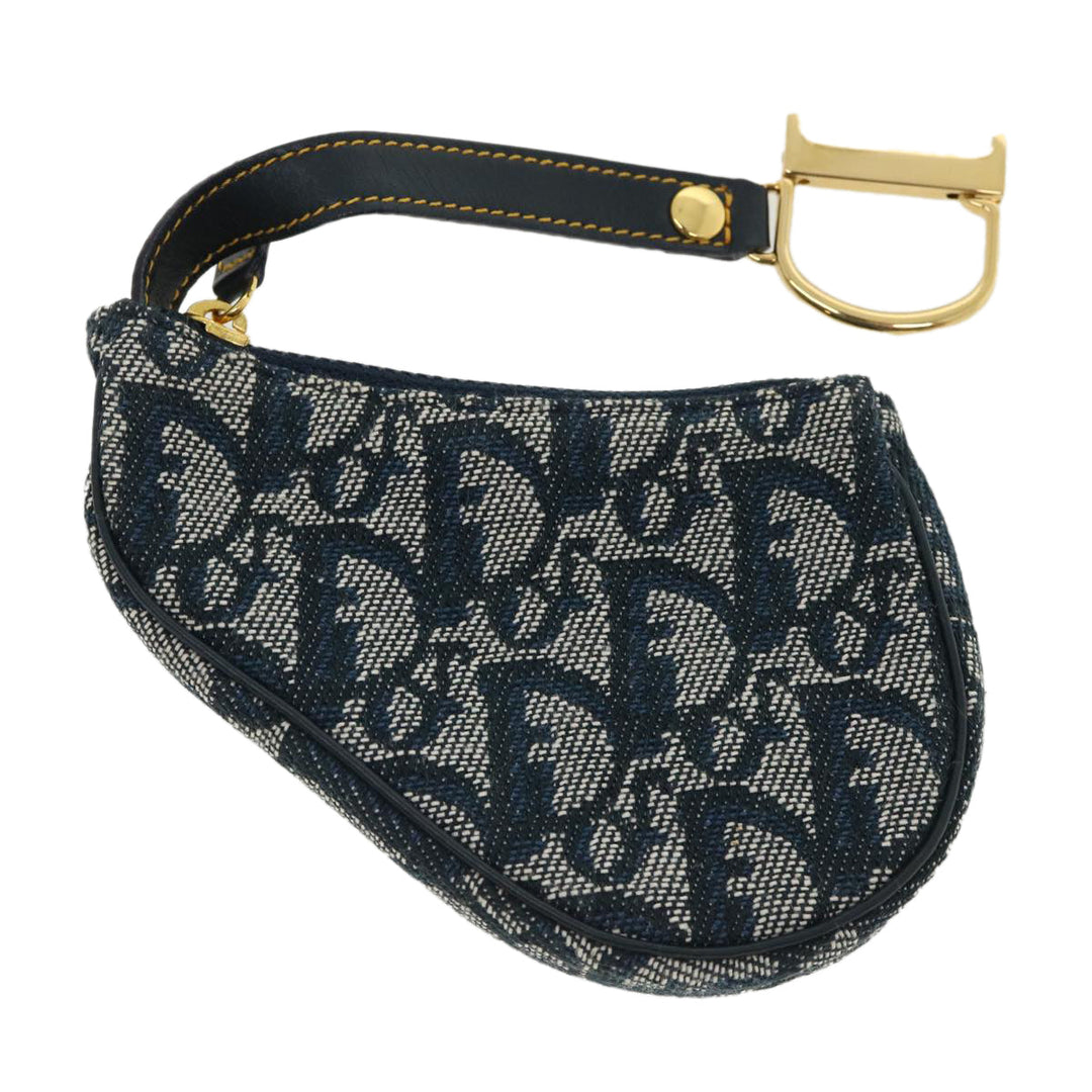 CHRISTIAN Top quality Dior Trotter Canvas Saddle Coin Purse Navy Auth am3626