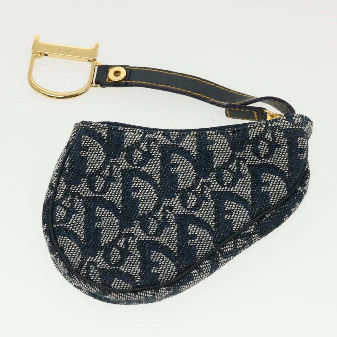 CHRISTIAN Top quality Dior Trotter Canvas Saddle Coin Purse Navy Auth am3626