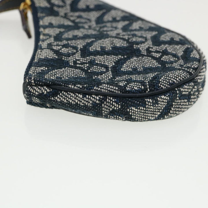 CHRISTIAN Top quality Dior Trotter Canvas Saddle Coin Purse Navy Auth am3626