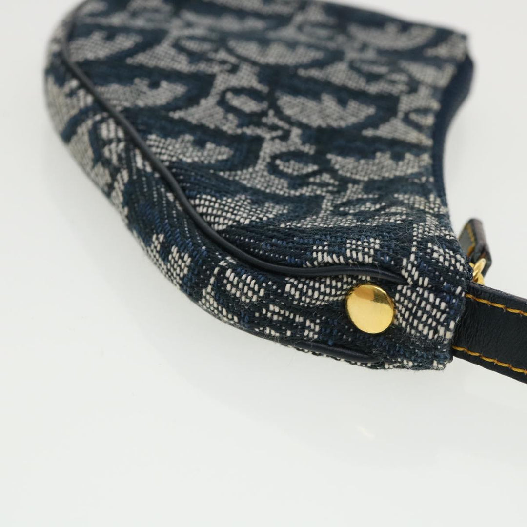 CHRISTIAN Top quality Dior Trotter Canvas Saddle Coin Purse Navy Auth am3626