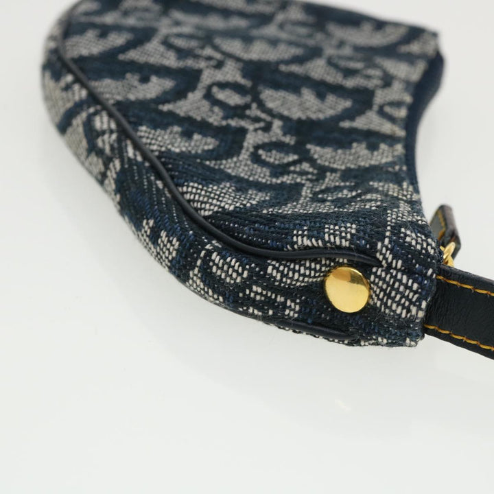 CHRISTIAN Top quality Dior Trotter Canvas Saddle Coin Purse Navy Auth am3626