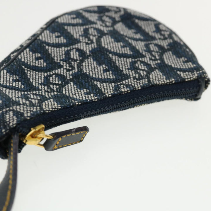CHRISTIAN Top quality Dior Trotter Canvas Saddle Coin Purse Navy Auth am3626