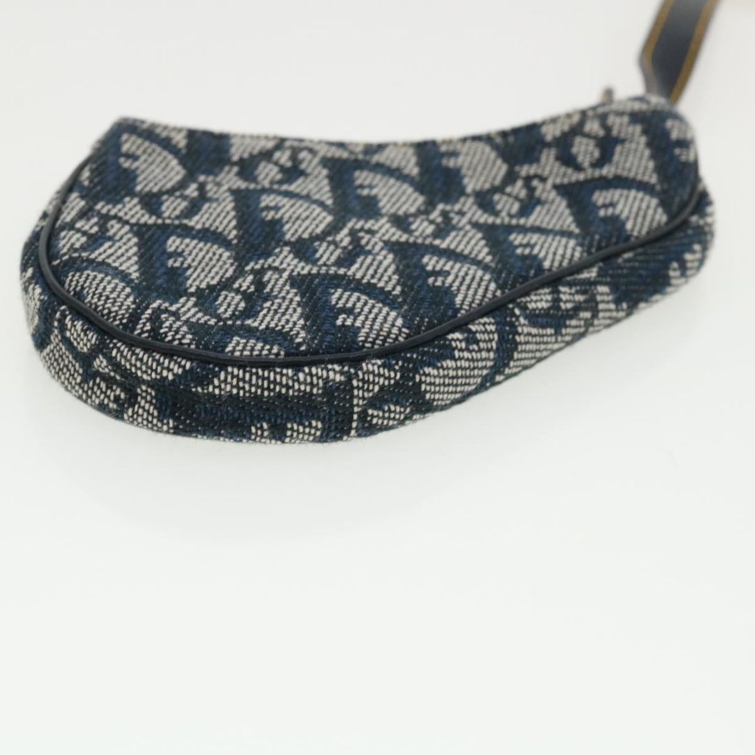 CHRISTIAN Top quality Dior Trotter Canvas Saddle Coin Purse Navy Auth am3626