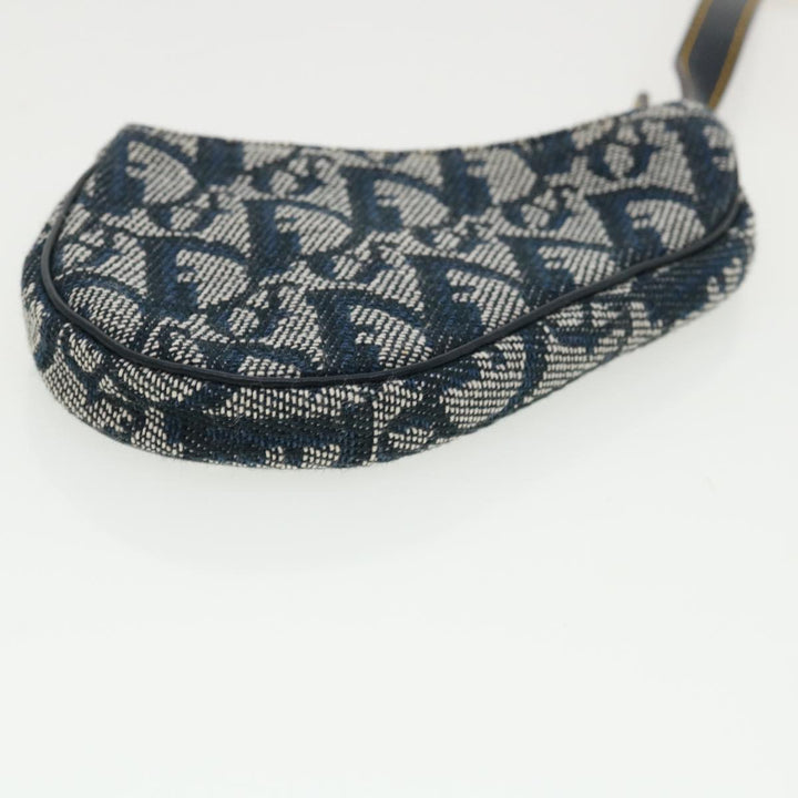 CHRISTIAN Top quality Dior Trotter Canvas Saddle Coin Purse Navy Auth am3626