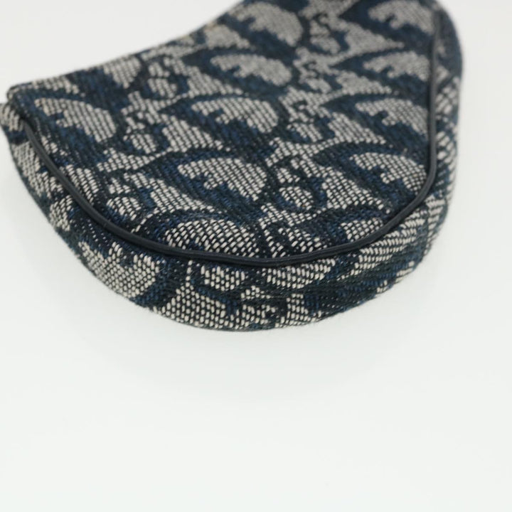 CHRISTIAN Top quality Dior Trotter Canvas Saddle Coin Purse Navy Auth am3626