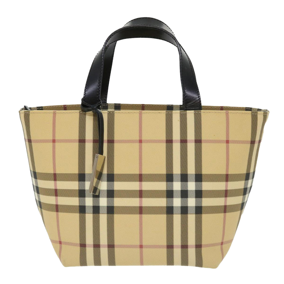 Burberry Nova Check Hand Bag Nylon Beige Auth am4079