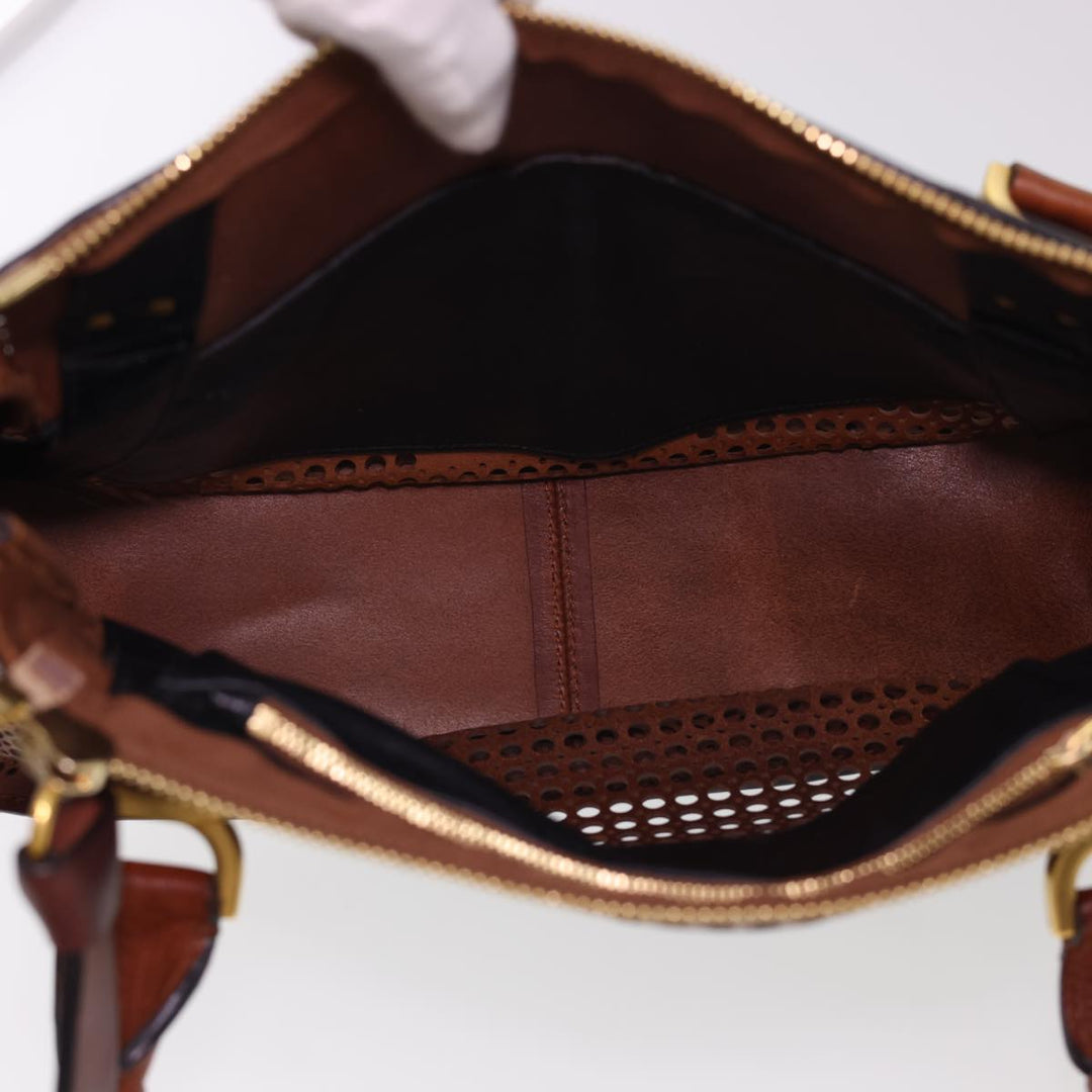 Chloe Punching Mercy Hand Bag Leather 2way Brown am4269