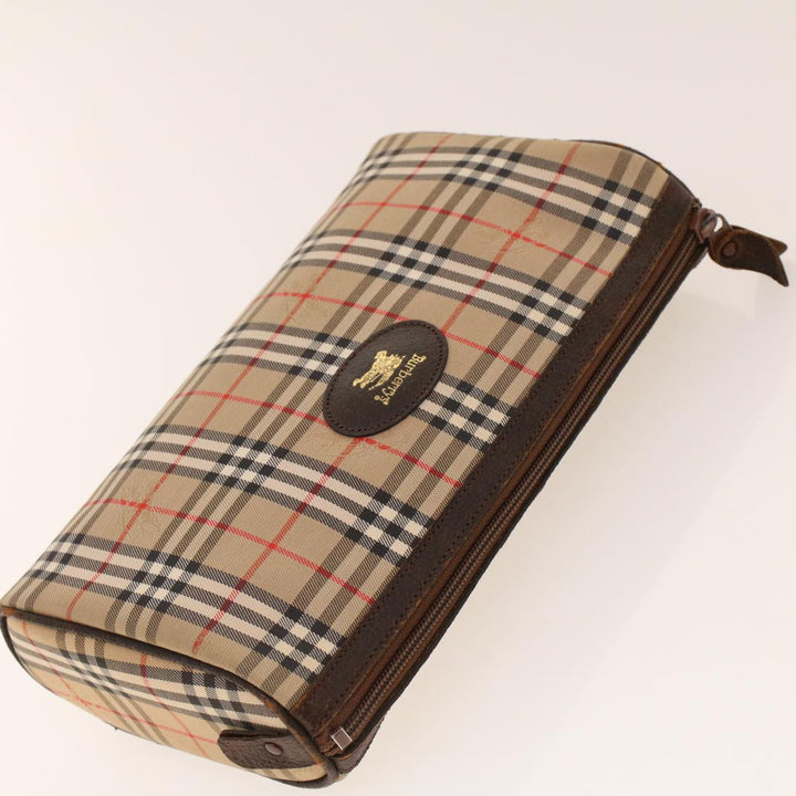 BurberrySs Nova Check Clutch Bag Nylon Beige Auth am4307