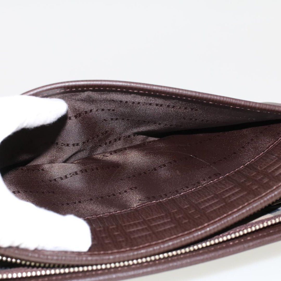 Burberry Clutch Bag Leather Brown Auth am4416