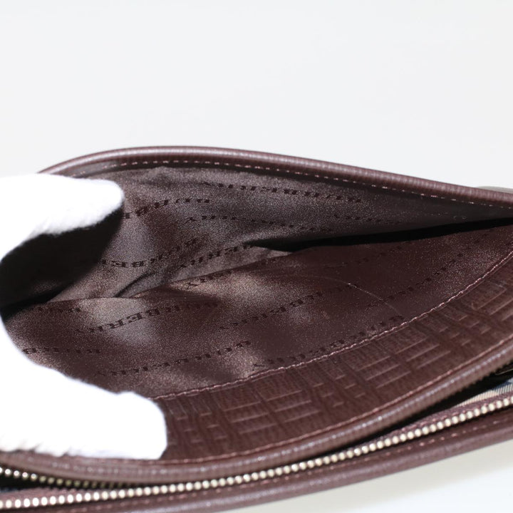 Burberry Clutch Bag Leather Brown Auth am4416