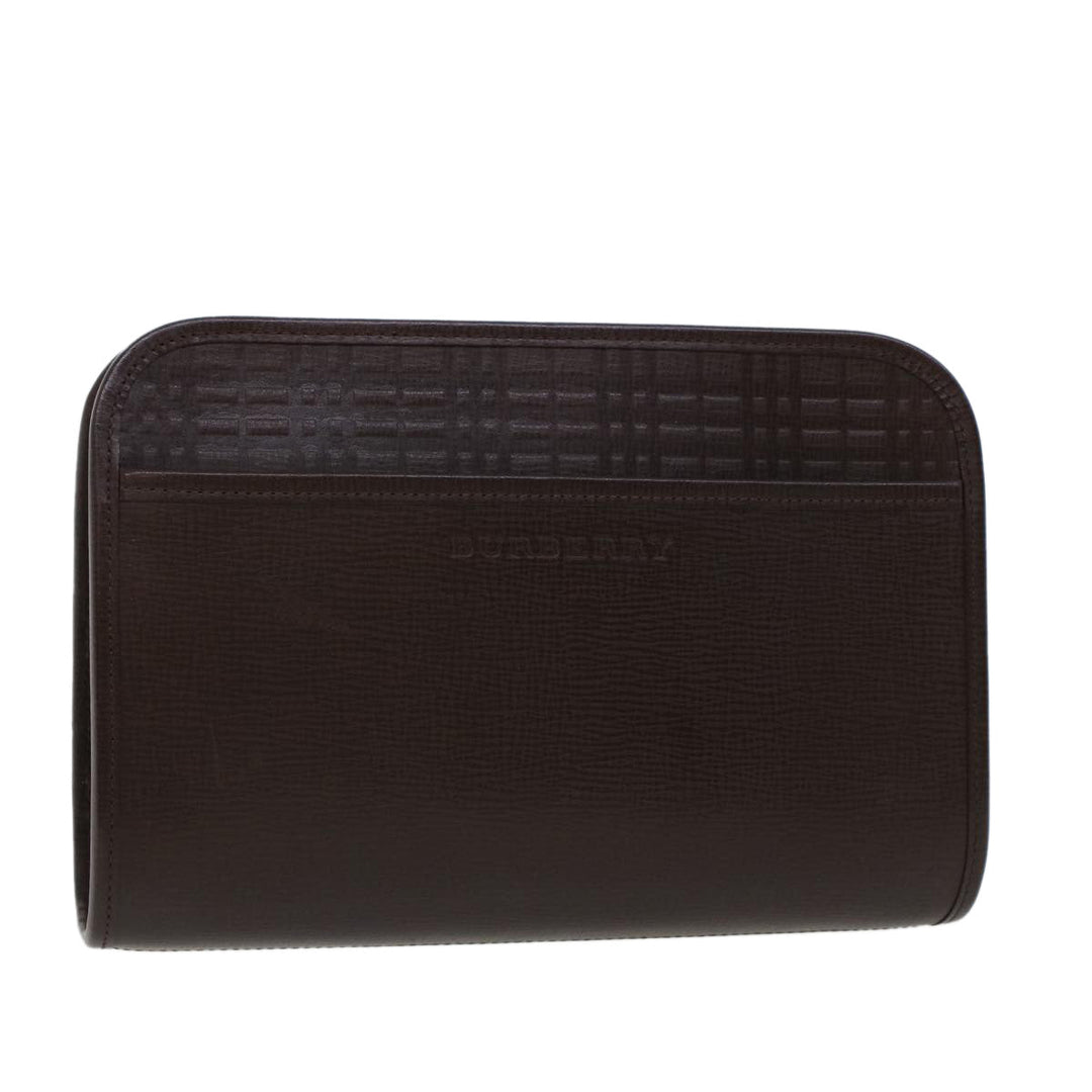 Burberry Clutch Bag Leather Brown Auth am4416