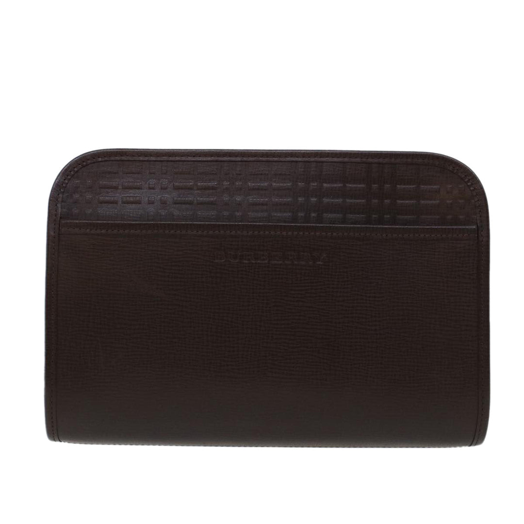 Burberry Clutch Bag Leather Brown Auth am4416