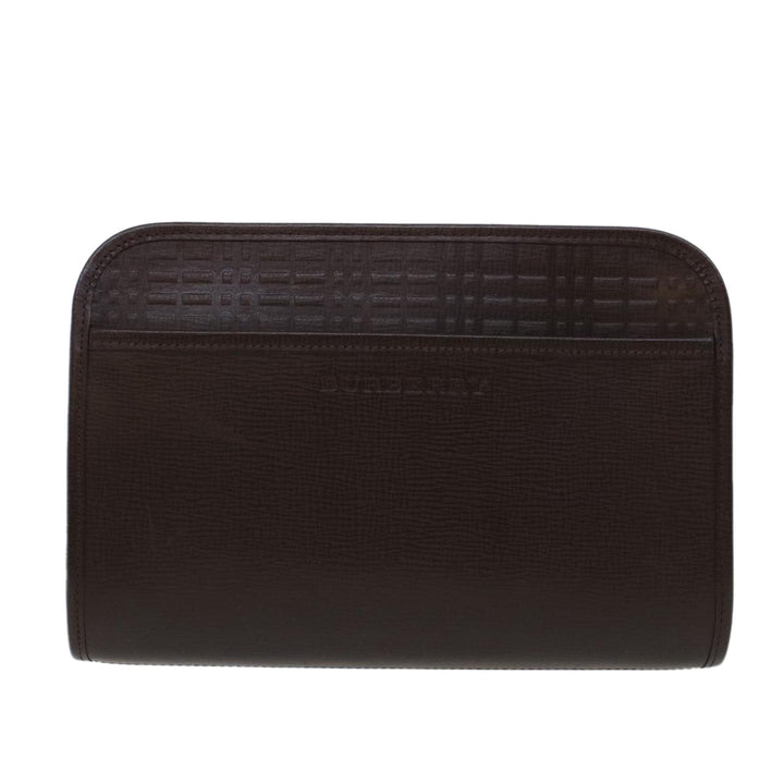 Burberry Clutch Bag Leather Brown Auth am4416