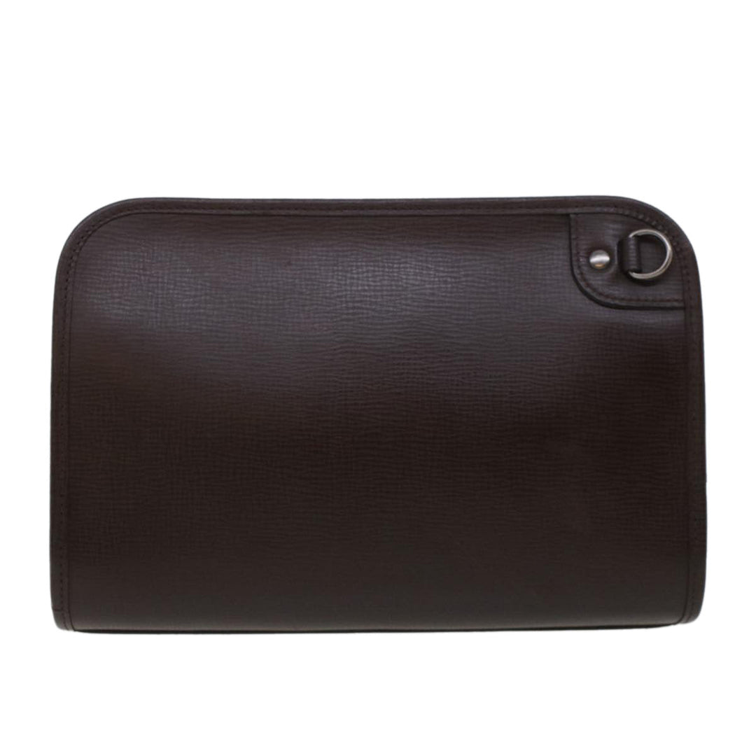 Burberry Clutch Bag Leather Brown Auth am4416