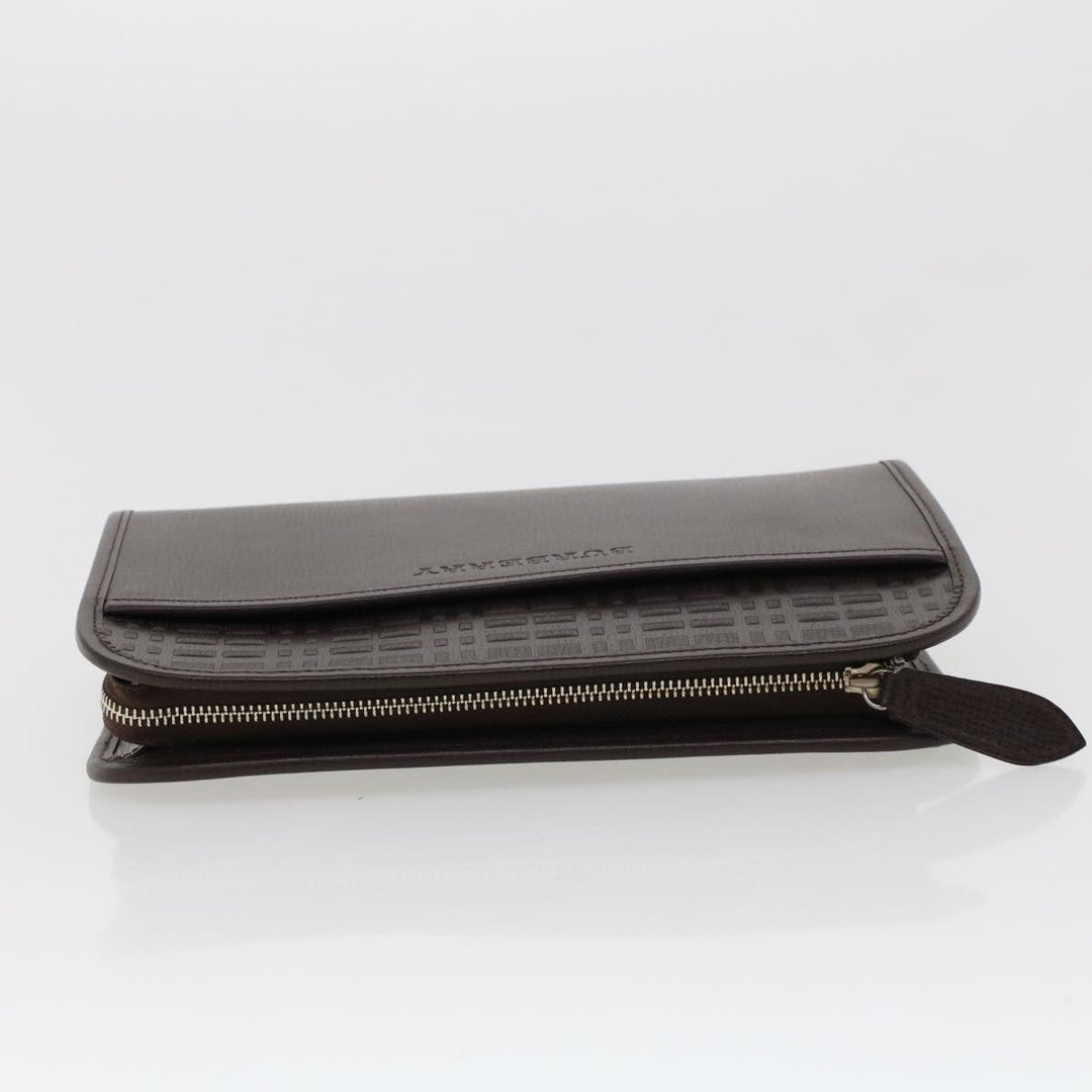Burberry Clutch Bag Leather Brown Auth am4416