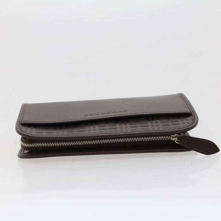 Burberry Clutch Bag Leather Brown Auth am4416