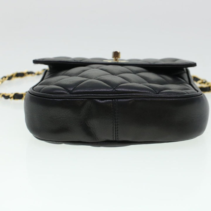 Chanel Matelasse Turn Lock Chain Shoulder Bag Lamb Skin Black CC Auth am4542