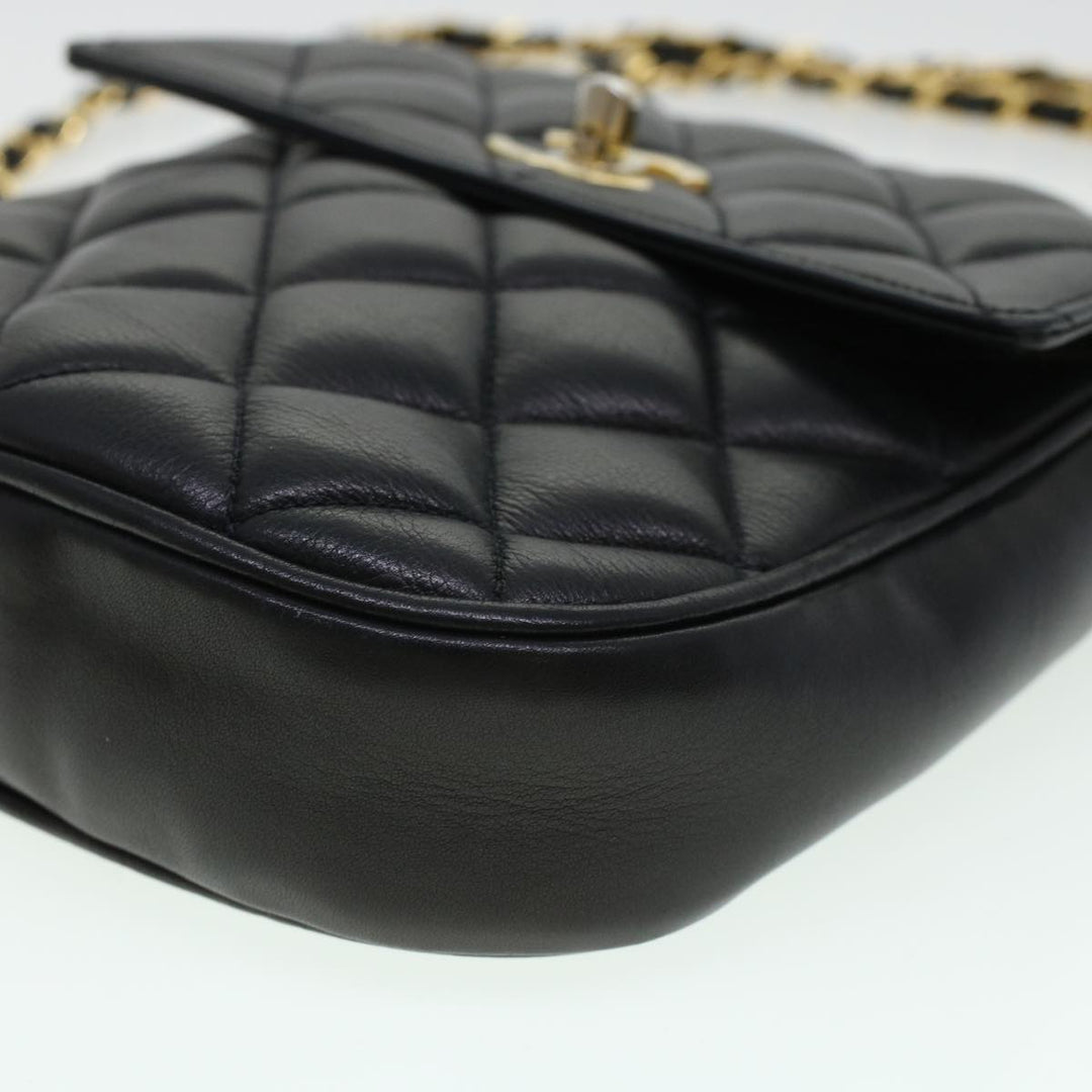 Chanel Matelasse Turn Lock Chain Shoulder Bag Lamb Skin Black CC Auth am4542