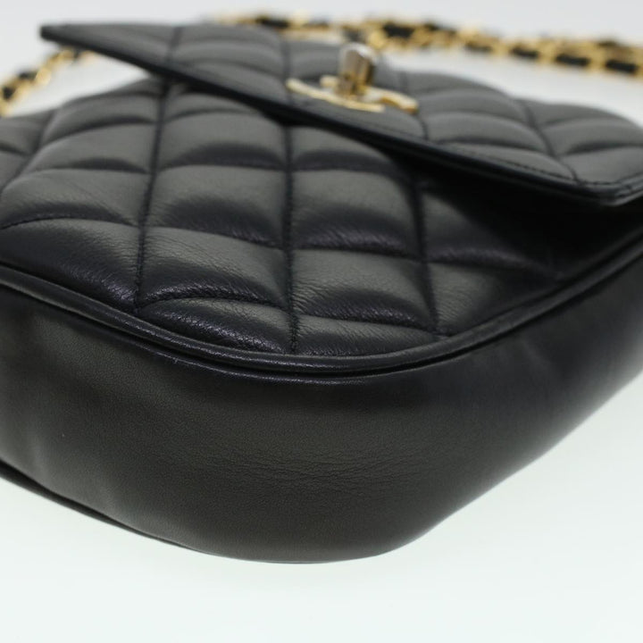 Chanel Matelasse Turn Lock Chain Shoulder Bag Lamb Skin Black CC Auth am4542