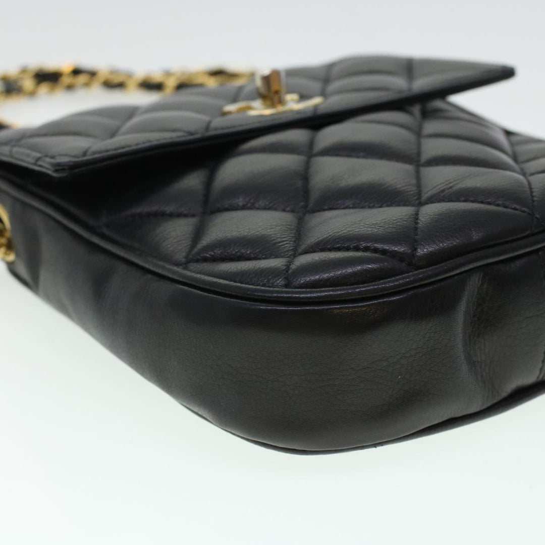 Chanel Matelasse Turn Lock Chain Shoulder Bag Lamb Skin Black CC Auth am4542