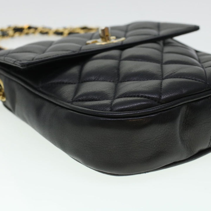 Chanel Matelasse Turn Lock Chain Shoulder Bag Lamb Skin Black CC Auth am4542