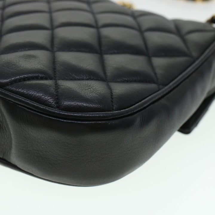 Chanel Matelasse Turn Lock Chain Shoulder Bag Lamb Skin Black CC Auth am4542