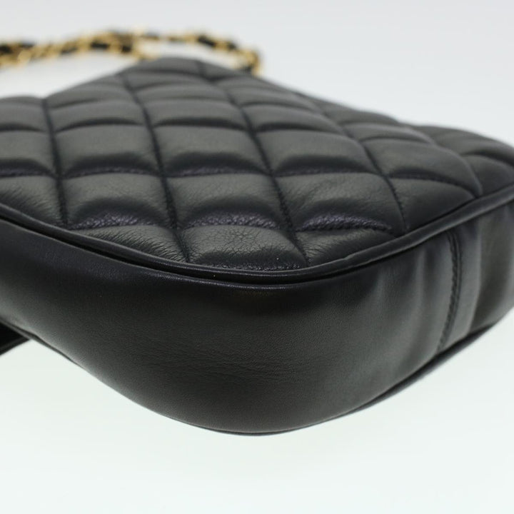 Chanel Matelasse Turn Lock Chain Shoulder Bag Lamb Skin Black CC Auth am4542
