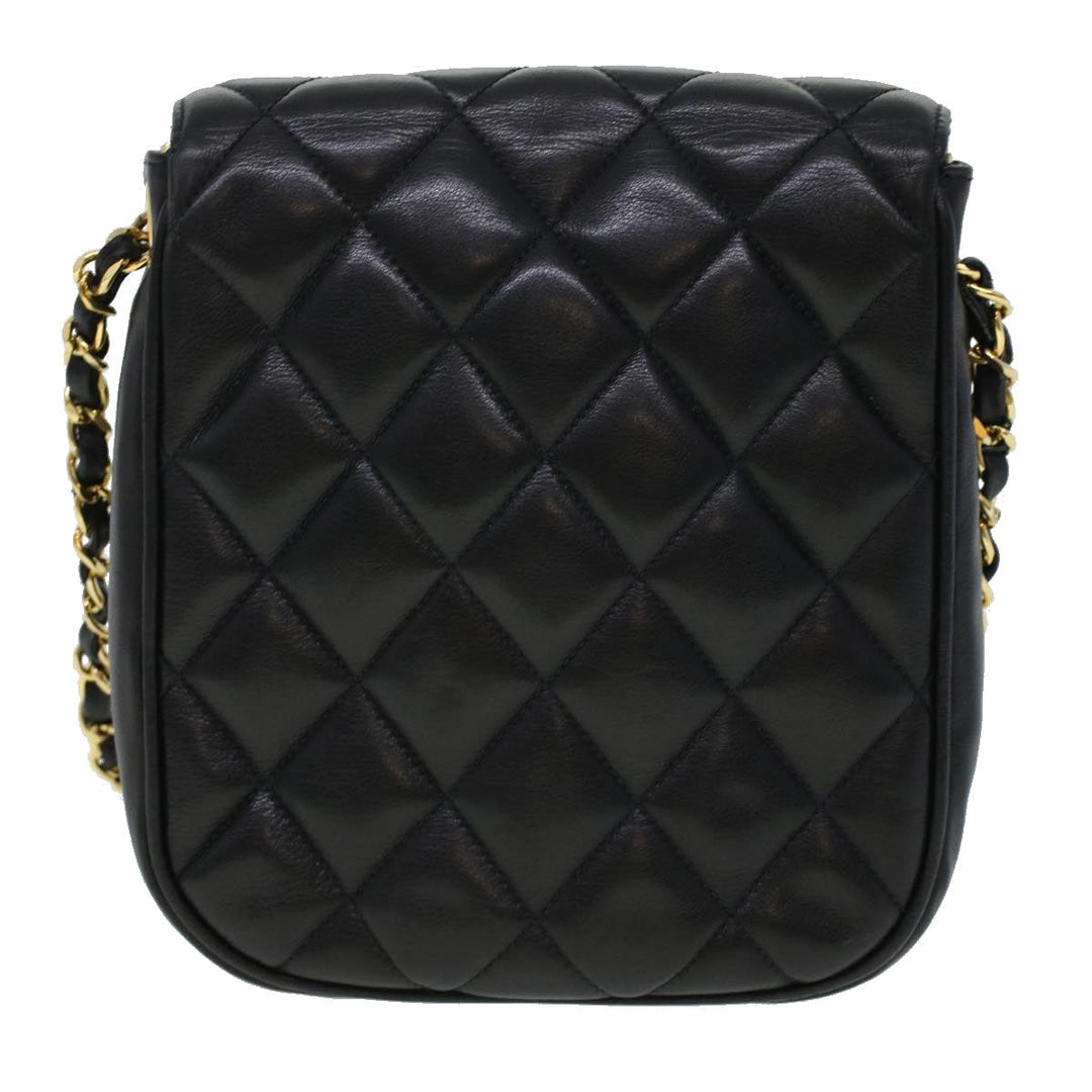 Chanel Matelasse Turn Lock Chain Shoulder Bag Lamb Skin Black CC Auth am4542