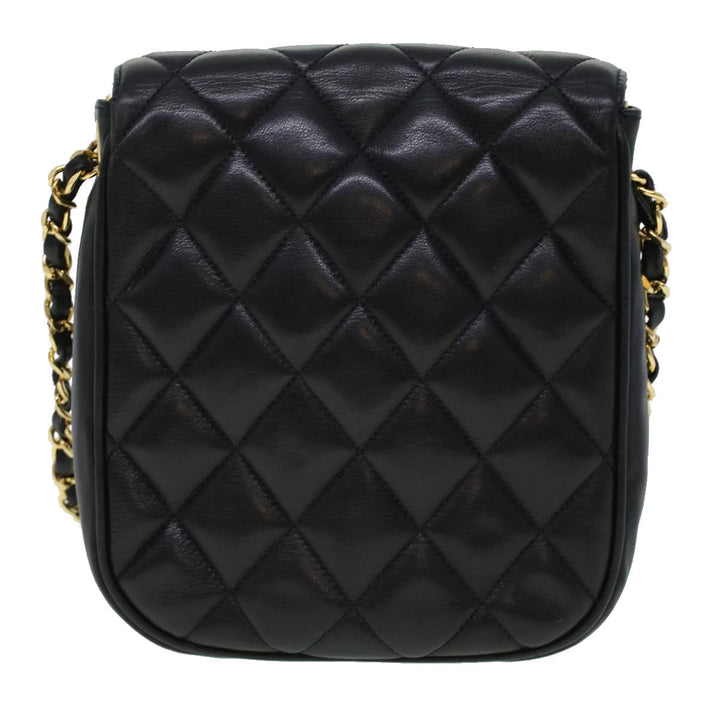 Chanel Matelasse Turn Lock Chain Shoulder Bag Lamb Skin Black CC Auth am4542