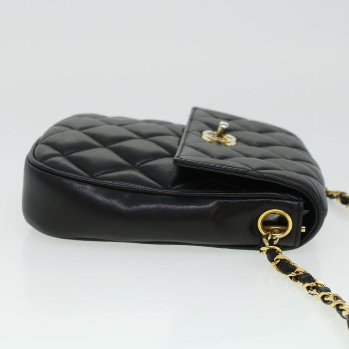 Chanel Matelasse Turn Lock Chain Shoulder Bag Lamb Skin Black CC Auth am4542