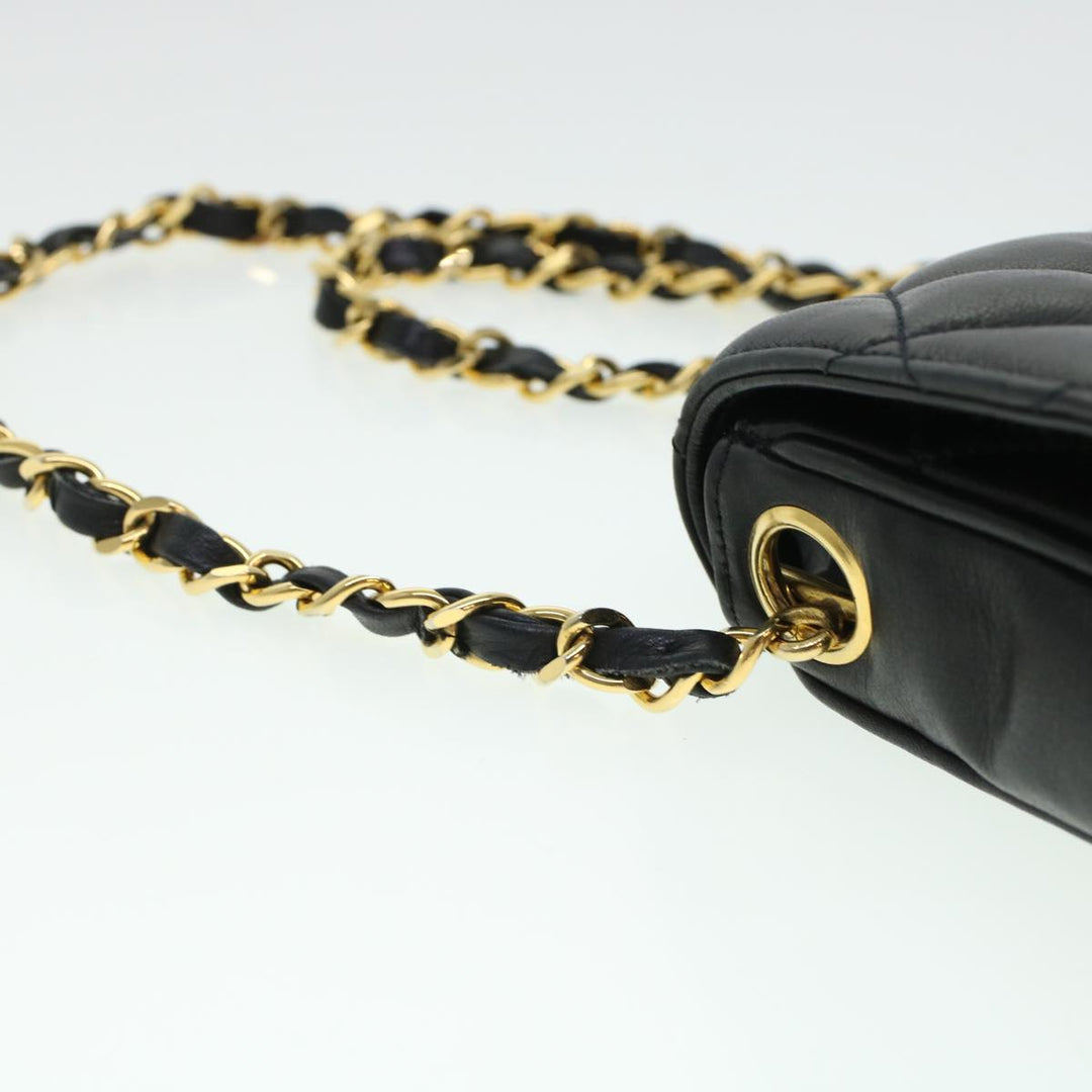 Chanel Matelasse Turn Lock Chain Shoulder Bag Lamb Skin Black CC Auth am4542