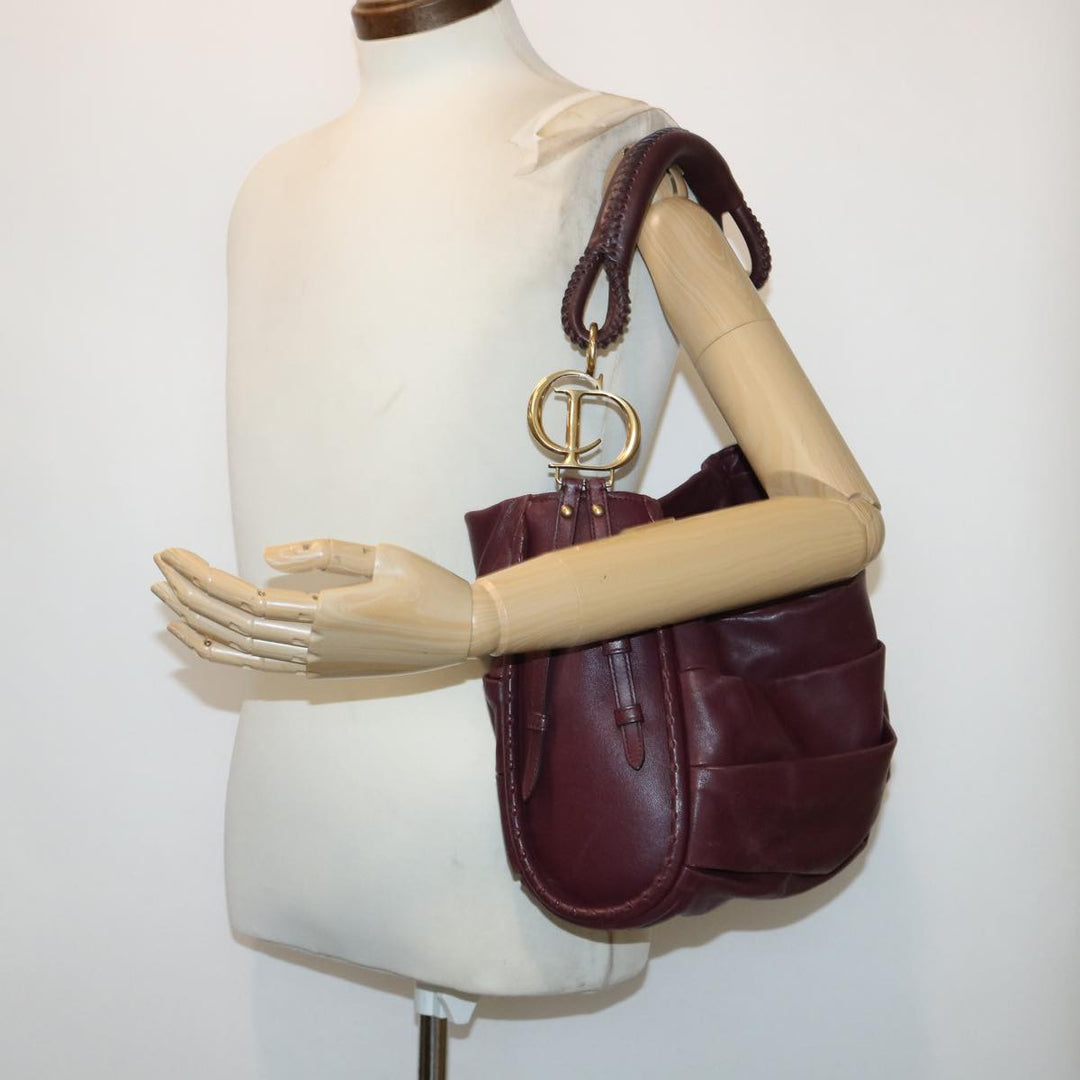 CHRISTIAN Top quality Dior Hobo Shoulder Bag Leather Red 09-MA-0190 Auth am4586
