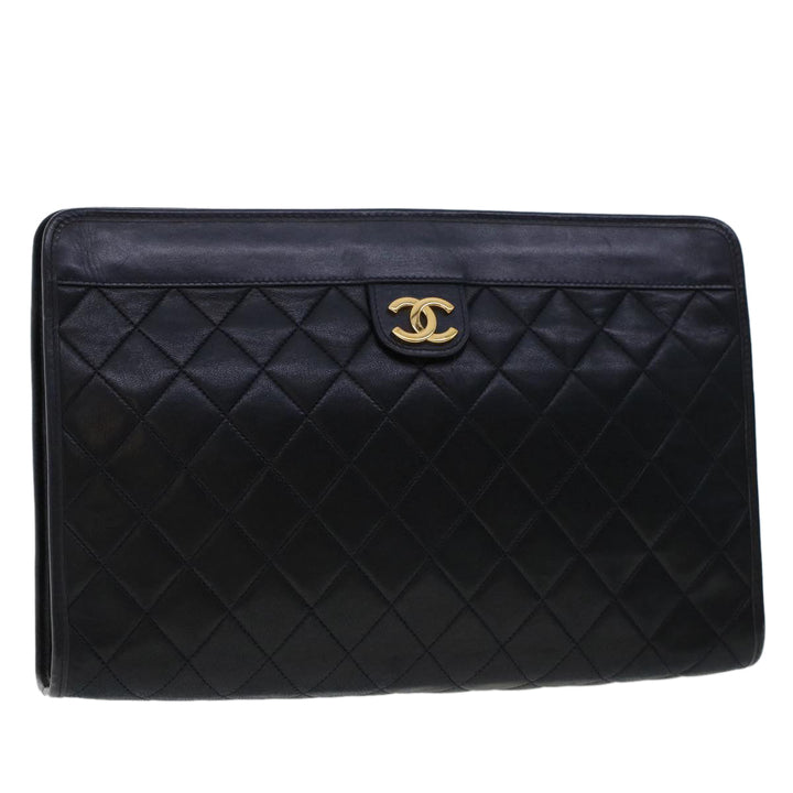 Top Quality Chanel Clutch Bag Lamb Skin Black CC Auth am4611