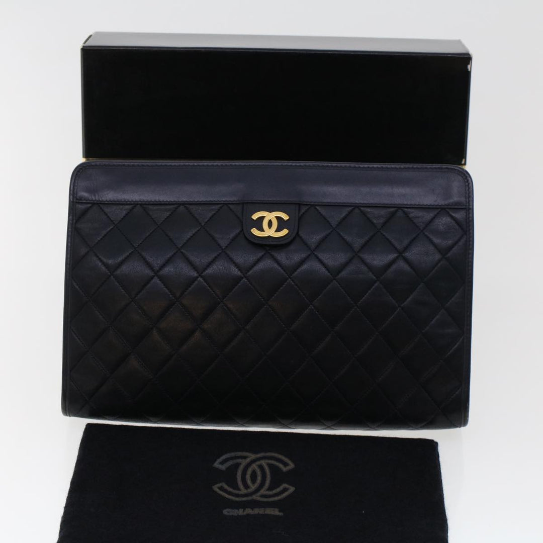 Top Quality Chanel Clutch Bag Lamb Skin Black CC Auth am4611