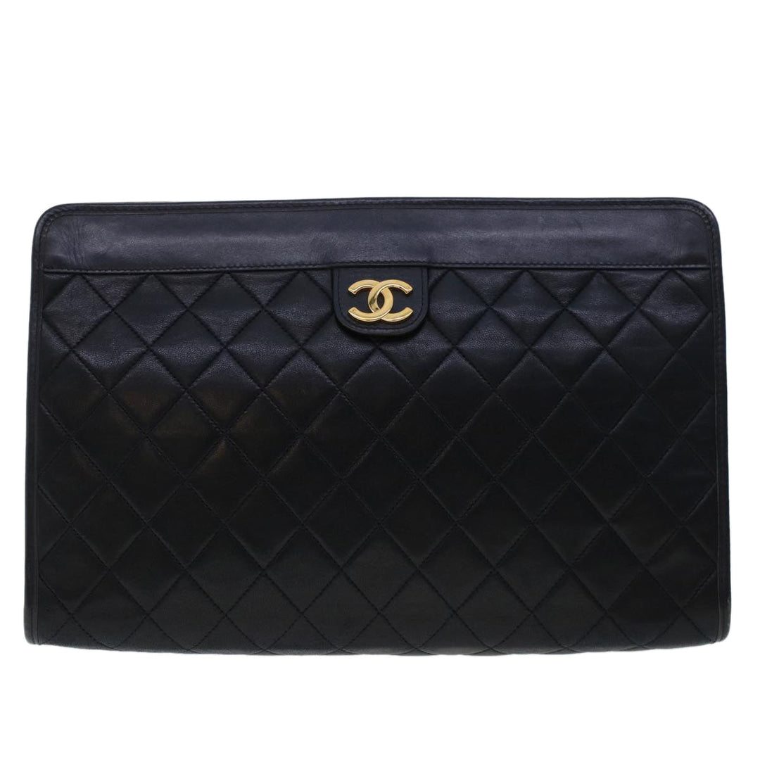 Top Quality Chanel Clutch Bag Lamb Skin Black CC Auth am4611
