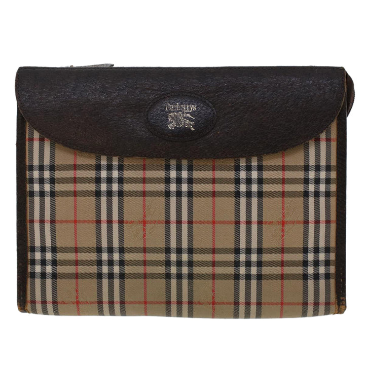 BurberrySs Nova Check Clutch Bag Nylon Leather Beige Auth am4674