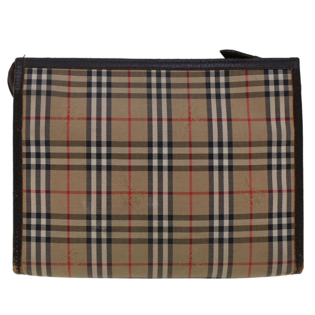 BurberrySs Nova Check Clutch Bag Nylon Leather Beige Auth am4674