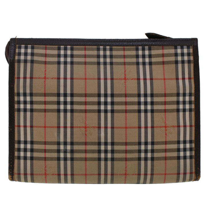 BurberrySs Nova Check Clutch Bag Nylon Leather Beige Auth am4674