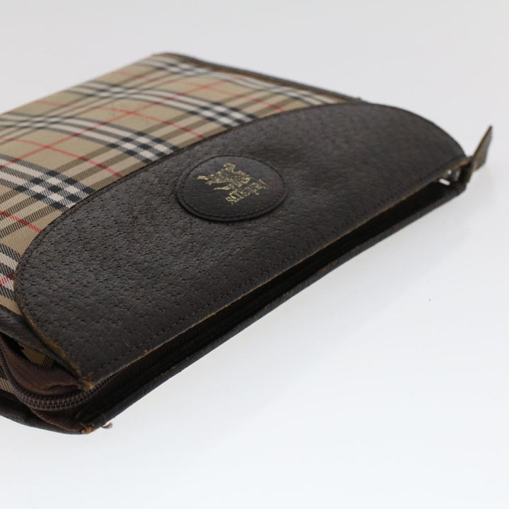 BurberrySs Nova Check Clutch Bag Nylon Leather Beige Auth am4674