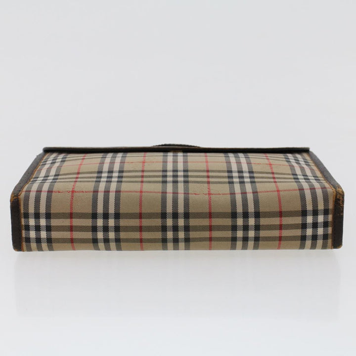 BurberrySs Nova Check Clutch Bag Nylon Leather Beige Auth am4674